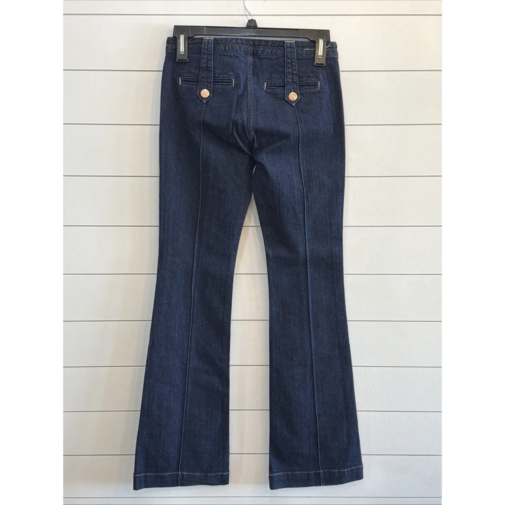 Earnest Sewn Women's Mid Rise Flare Pintuck Leg  Denim Jeans Sz 27 (act 30X34.5)